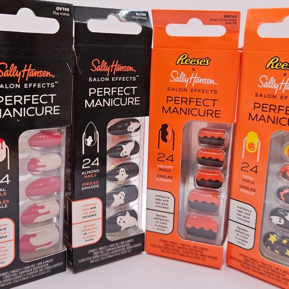 4 pk Sally Hansen Salon Effects Perfect Manicure Press On Halloween Nails - Picture 1 of 9